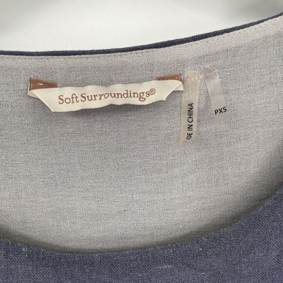 Soft Surroundings Linen Blend Blue Gray Asymmetrical Layered Top Size PXS - Picture 4 of 6